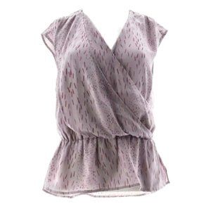 H Halston Printed V-Neck Wrap Front Blouse